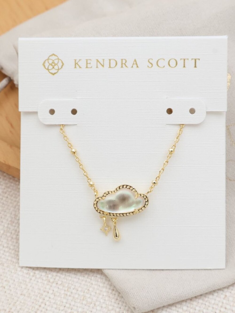 NEW Kendra Scott Celeste Cloud Necklace Gold Matte Dichroic Glass